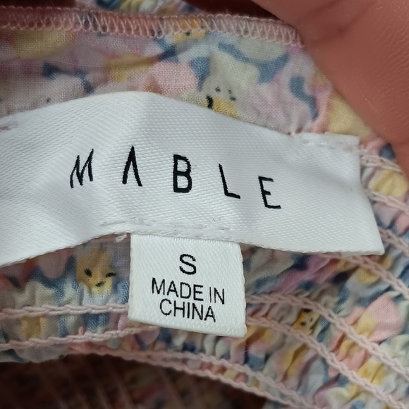 Mable Yellow Green Smocked Floral Tie Strap Mini Dress Size S NWOT - Picture 10 of 10